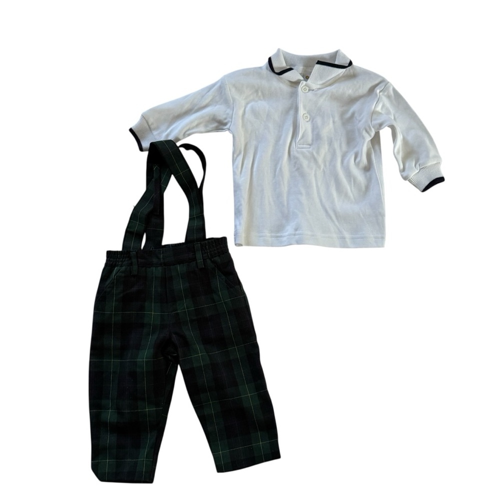 Florence EisemanTwo Piece Green White Jumpsuit Set Size 9 Months